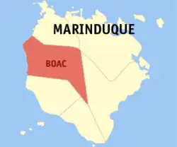 Map of Marinduque showing the location of Boac