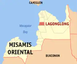 Map of Misamis Oriental with Lagonglong highlighted