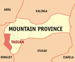 Map of Mountain Province with Tadian highlighted