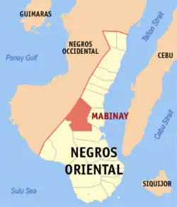 Map of Negros Oriental with Mabinay highlighted