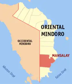 Map of Oriental Mindoro with Mansalay highlighted