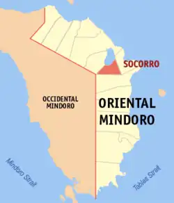 Map of Oriental Mindoro with Socorro highlighted