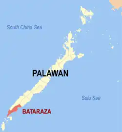 Map of Palawan with Bataraza highlighted