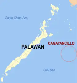 Map of Palawan with Cagayancillo highlighted