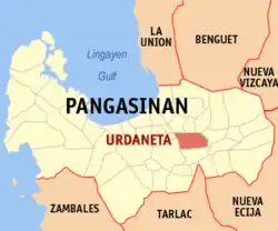 Map of Pangasinan with Urdaneta highlighted