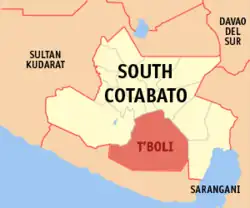 Map of South Cotabato with T'Boli highlighted