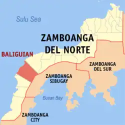 Map of Zamboanga del Norte with Baliguian highlighted