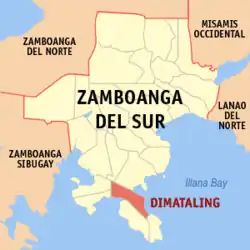 Map of Zamboanga del Sur with Dimataling highlighted