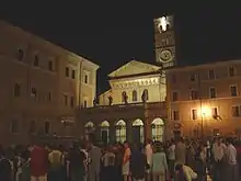 The square before the basilica is a centre of Trastevere nightlife.