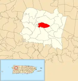 Location of Piedras Blancas within the municipality of San Sebastián shown in red