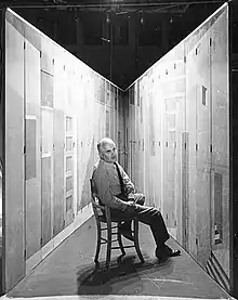 Piero Fornasetti inside the Stanza Metafisica, one of his creations