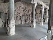 Pillars and bas-reliefs of people and animals