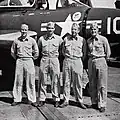 Four Naval aviators on board the USS Essex in 1955 include LTJG Grosvenor (second from left). From the 1955 Cruise Book of the Essex, page 156.