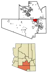 Location of Marana in Pima County and Pinal County, Arizona