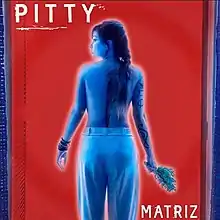 A picture of Pitty in shades of blue against a blood red background.