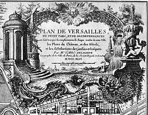 Rococo cartouche in the corner of a Versailles plan, by Jean Delagrive, 1746, engraving on paper, Bibliothèque nationale de France, Paris