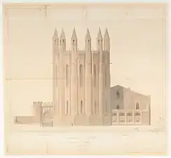 Plan for cathedral in 1880, with Neo-Gothic turrets