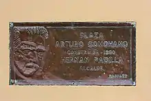 Plaque at Plaza Arturo Somohano in San Juan