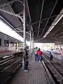 Island platform's view from third track of Bangil station. Also showed, a local train named Penataran from Blitar-Malang to Surabaya.