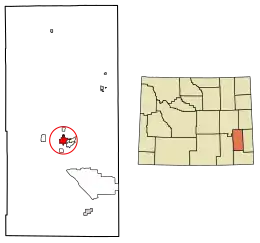 Location of Wheatland in Platte County, Wyoming.