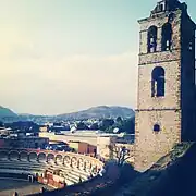 The bullring "Jorge "Rancher" Aguilar" and church