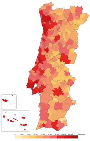 Population by municipality in Portugal (2020).