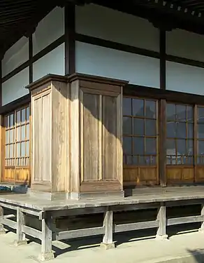 Sliding doors and the to-bukuro compartments into which they stack at a Zen Buddhist temple in Japan