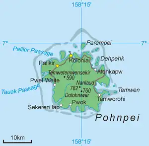 Palikir (in north-western side)  within the island of Pohnpei