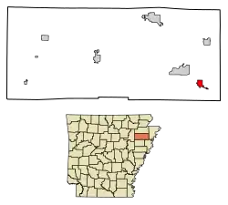 Location of Tyronza in Poinsett County, Arkansas.