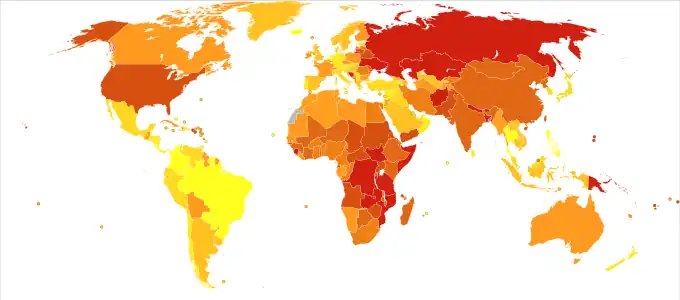 Deaths from poisonings per million persons in 2012   0-2  3-5  6-7  8-10  11-12  13-19  20-27  28-41  42-55  56-336