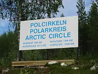 Arctic Circle sign by the Inland Line railway, Sweden