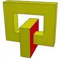 Toroid (genus 1) with two 1-holed-faces.V=32, E=48, F=18, H=2.2-connected