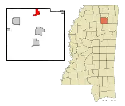 Location of Ecru, Mississippi