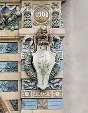 Stylized Beaux Arts cartouche of the Monumental Portico Jules-Félix Coutan in the Square Félix-Desruelles, Paris, by Jules Coutan or Charles-Auguste Risler, before 1900