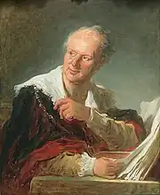 Jean-Honoré Fragonard, Portrait of Denis Diderot, 1769, Louvre, Paris. His art criticism was highly influential. His Essais sur la peinture was described by Johann Wolfgang von Goethe, as "a magnificent work, which speaks even more helpfully to the poet than to the painter, though to the painter too it is as a blazing torch." Diderot's favorite painter was Jean-Baptiste Greuze.