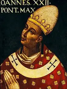 image of Portrait by Giuseppe Franchi of Pope John XXII (1316-1334) who was referred to as "the banker of Avignon".Chamberlin 1986, p. 131.