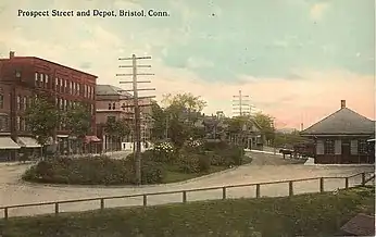 Railroad station and Prospect Street, c. 1913