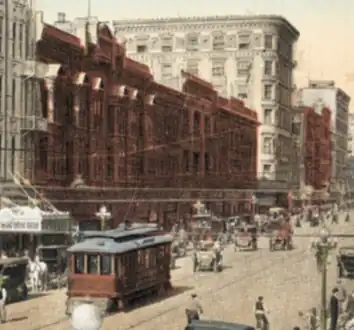 Crop of postcard of former Central Department Store and H. Jevne buildings, 1920s