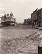 Potter Street with Pere Marquette Railroad Station and surrounding businesses, 1910s.