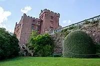 Marquess Gate with steps leading to east entrance to Powis Castle, and flanking wall to north