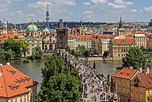 The Charles Bridge is a historic bridge from the 14th century.