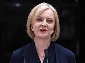 Truss in front of her lectern at 10 Downing Street