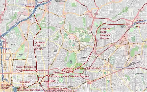 Proposed freeways in Intown Atlanta, 1960s–1970s