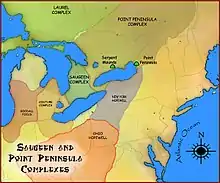 Map showing areas of predominance of different archaeological complexes of the era