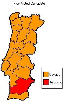 Strongest candidate by electoral district. (Azores and Madeira not shown)