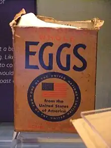 A box of U.S.-made powdered eggs, prepared using whole dried eggs