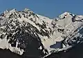 Pyramid Mountain (left), Spire Peaks (left of center), Trick Peak (right)