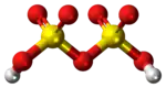 Ball and stick model of the disulfuric acid molecule