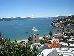 Oriental Bay, the Tararuas in the far distance