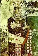 Fresco of St. Tamar of Georgia, Queen of Georgia. (Vardzia Monastery c. 1184–1186).